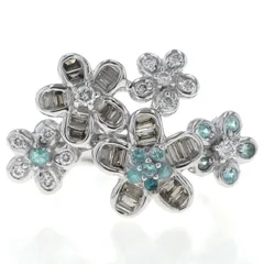 K18WG ホワイトゴールド リング パライバトルマリン 0.17ct ダイヤモンド 0.52ct フラワー 花束 指輪 13号【新品仕上済】【zz】【中古】