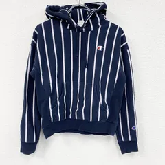 古着 used　Champion　チャンピオン　リバースウィーブ　スウェットパーカー/フーディー　ストライプ柄　紺　ネイビー　Mサイズ