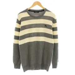 バーバリーブラックレーベル BURBERRY BLACK LABEL ニット セーター 長袖 クルーネック ボーダー柄 刺繍 ウール 3 グレー アイボリー D1N24-823-04 /KU