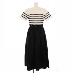 ジャスグリッティー JUSGLITTY 24SS コクーンドロストドッキングワンピース フレア マキシ ロング 半袖 クルーネック ストレッチ バイカラー ボーダー柄 2 黒 ブラック 白 ホワイト 44265590 /BB