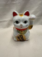 G2643【昭和レトロ】招き猫 貯金箱 右手上げ 金運 縁起物 常滑焼風