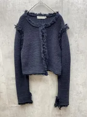 M_ エムアンダーバー MOUSSY ツイードニットジャケット オーガニックコットン使用 フリンジ カーディガン sizeF/黒 ■◇レディース