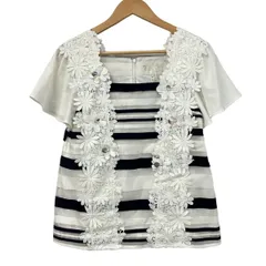 Chesty(チェスティ) 半袖カットソー サイズ0 XS レディース美品  白×ダークネイビー レース/ビジュー/ボーダーのサムネイル