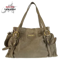 MIUMIU ミュウミュウ サイドリボン カーキ ゴールド金具 レザー トートバッグ ショルダーバッグ レディース 601066【中古】