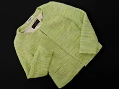 NATURAL BEAUTY BASIC ナチュラルビューティーベーシック ツイード ノーカラー ジャケット sizeM/黄緑 ■◇ レディース