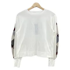 ブルーレーベルクレストブリッジ 長袖Tシャツ サイズ38 M レディース - 白×ベージュ×マルチ クルーネック/チェック柄