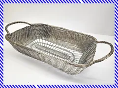 WAKO 銀座和光 銀仕上げ シルバー 手編み バスケット トレイ 約32×21×8cm ワイヤーカゴのサムネイル