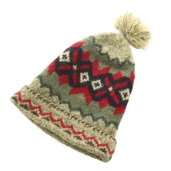 ポロ バイ ラルフローレン Polo by Ralph Lauren ニット帽 ニットキャップ 帽子 黄色 緑 赤 レッド 総柄 ポンポン付き /RI ■OS