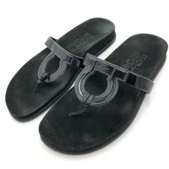 フェラガモ サンダル ガンチーニ トング ブラック 黒 エナメル 24cm 中古