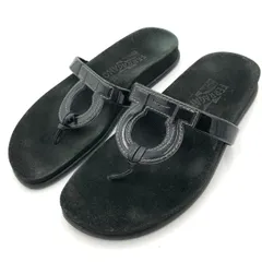 フェラガモ サンダル ガンチーニ トング ブラック 黒 エナメル 24cm 中古