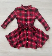 ラルフローレン ワンピース 90 赤チェック 長袖 リボン フリル 女の子 Ralph Lauren