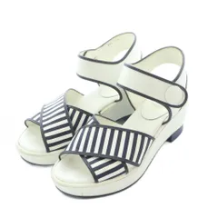 ブルーレーベルクレストブリッジ BLUE LABEL CRESTBRIDGE サンダル 23.5cm ネイビー 白 ホワイト ストライプ柄 厚底 /RI ■OS