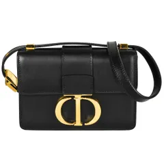 ディオール Dior モンテーニュ マイクロ ショルダーバッグ レザー ブラック ゴールド金具【中古】