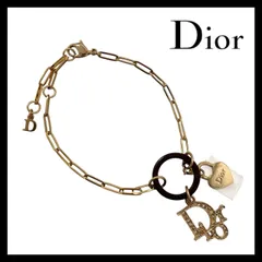 M【Dior】ハート カデナ チャーム ブレスレット ゴールド/金カラー ロゴ ラインストーン 南京錠 ヴィンテージ Christian Dior/クリスチャンディオール (63946S1a)