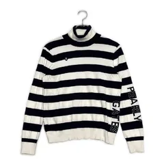 中古 レディース パーリーゲイツ PEARLY GATES セーター 1(M) 白×紺 タートルネック ボーダー
