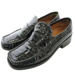 ファビオルスコーニ FABIO RUSCONI ローファー ヒール エナメル クロコ型押し モカシン 39 黒 ブラック /☆G