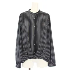 レリアン Leilian シャツ ブラウス バンドカラー 長袖 ストライプ柄 11 紺 IT-0100793 /TK