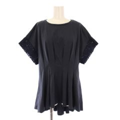 インゲボルグ INGEBORG カットソー 半袖 フレンチスリーブ クルーネック ペプラム ストレッチ レース 切替 F チャコールグレー 紺 ネイビー /BB