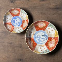 2客セット】 江戸時代 古伊万里 金彩 赤絵 絵違い 草花文図 小皿 冨貴