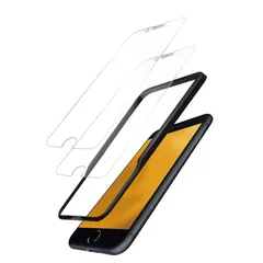 エレコム iPhone SE 第3世代 ガラスフィルム 第2世代 / 8 / 7 強化 硬度10H 指紋防止 自己吸着で貼りやすい エアーレス 飛散防止設計 【2枚 / ガイド枠付き】 PMWA22SFLGGW 1