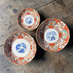3客セット】 江戸時代 古伊万里 金彩 赤絵 松草花文図 小皿 なます皿