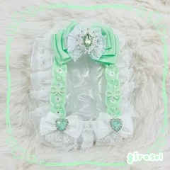 トレカケース　デコ　推し活　B8硬質カードケース リボン　緑　黄緑