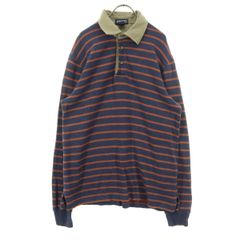 7AS6 ハーフジップ ニット ボーダー柄 カーキ L コットン トップス 
