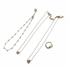 フォリフォリ Folli Follie ストーン ハート ネックレス リング 4点セット ゴールドカラー