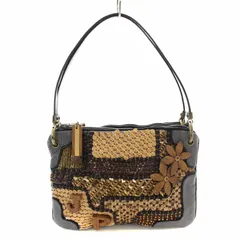 ジャマンピュエッシュ JAMIN PUECH ハンドバッグ ウッドビーズ レザー 紫 パープル /☆G