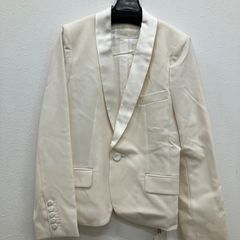 レオナール白一重仕立てテーラード ジャケット38 袖口グレー系トリム 