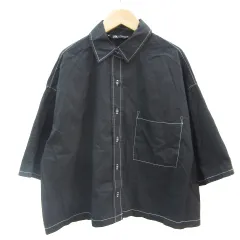 ザラ ZARA カジュアルシャツ 七分袖 オーバーサイズ M～L ブラック 黒 /YM38