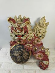 も*も様 九谷焼 玉乗り獅子 龍玉 八幡窯 須栄義作 黒金 縁起物 厄払い