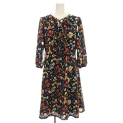 ブルーレーベルクレストブリッジ BLUE LABEL CRESTBRIDGE 花柄 ワンピース ロング 七分袖 フリル 36 ネイビー 紺 55J22-831-29 /☆G