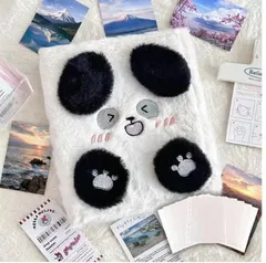 アーススモール シール帳 透明 A6 リフィル 可愛い ぬいぐるみ 女の子 動物 手帳 バインダー シールバインダー ワンちゃん フワフワ チェキ ブロマイド (にこにこパンダ,  カードホルダー ミニアルバム 差し込み式ポケット)