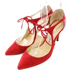 ジミーチュウ JIMMY CHOO ストラップパンプス ポインテッドトゥ ハイヒール ワンカラー スエード レザー 切替 35 赤 レッド /BB