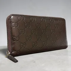 y7 GUCCI　グッチ　長 財布　ジップ アラウンド ウォレット　ラウンド ファスナー　小銭入れ　コインケース 付き　ブラウン　グッチシマ　レザー