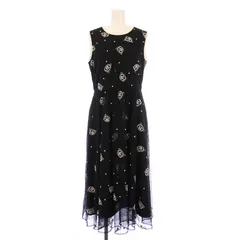 グレースクラス GRACE Class フラワードットembドレス フレアワンピース チュール ひざ丈 ノースリーブ クルーネック ラメ シアー シースルー 花柄 刺繍 36 黒 ブラック 0223135016 /BB