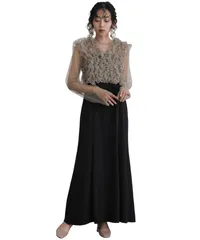 新品 [POURVOUS] 結婚式ドレス パーティードレス オケージョンドレス ワンピース 大きいサイズ 小柄 体型カバー フォーマル ぽっちゃり 韓国 お呼ばれ 着痩せ 二次会 披露宴 演奏会 女子会 (JP アルファベット L ブラック×ベージュ)