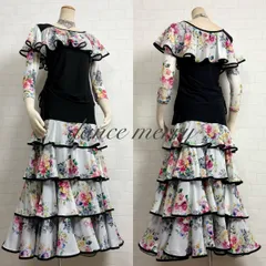 ＊★送料無料★新品　豪華　社交ダンス　ツーピース　セットアップ　黒　白　ピンク　ティアード　花柄　パーティ　5344