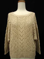 ローリーズファーム LOWRYS FARM セーター ニット ドルマン 透かし編み 七分袖 コットン M ベージュ