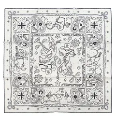 エルメス HERMES スカーフ カレ55 CARRE シルク ホワイト×ブラック 新品 未使用【ANIMAUX BANDANA/アニマル バンダナ】  【箱】【中古】