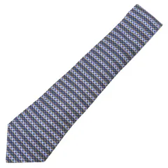 エルメス HERMES ネクタイ 総柄 9cm シルク ブルー系 変形 ストライプ 青 水色 ゴールド 【中古】