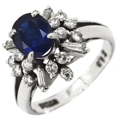 リング 指輪 ブルーサファイア  ダイヤ　 ブルー×プラチナシルバー 青 Pt900 プラチナオーバルミックスカット  12号【中古】