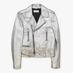 SAINT LAURENT PARIS サンローランパリ  ライダースジャケット  羊革 シルバー サイズF36 美品 中古 4b013327のサムネイル