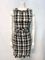 2359 an アン　キャバクラ　ドレス　ツイード　ラメ　ノースリーブ　フリンジ　タイト　チェーンネック　キャバドレス　S