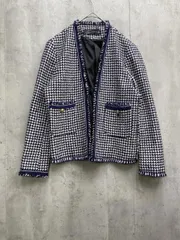 ZARA WOMAN ザラ ウーマン ツイード ノーカラー ジャケット sizeS/白ｘ紺 ◇■レディース