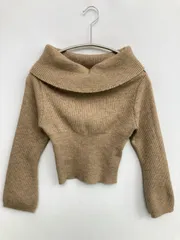 ニット/セーター L ベージュ ニット 無地 ショート丈 長袖 オフショルダー