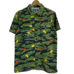 X-LARGE　柄シャツ　半袖　シャツ　トップス　レギュラーカラー　胸ポケット　ワンポイントロゴ　総柄　カモフラ　迷彩　フルーツ　果実　ストリート　ミリタリー　古着　/1125