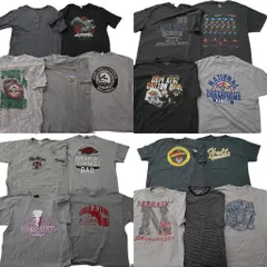 古着卸 まとめ売り グレー系 半袖Tシャツ 18枚セット (メンズ L /XL ) ボーダー カレッジチーム 英文字 ヘンリーネック 中古 古着 NE0070
