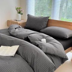 ダークグレー single チェック柄 ベッド用 ベットカバー 韓国 布団かばー 洋式・和式兼用 3点セット シングル 洗い替え速乾タイプ 布団カバー 防ダニ NSNLGSGC